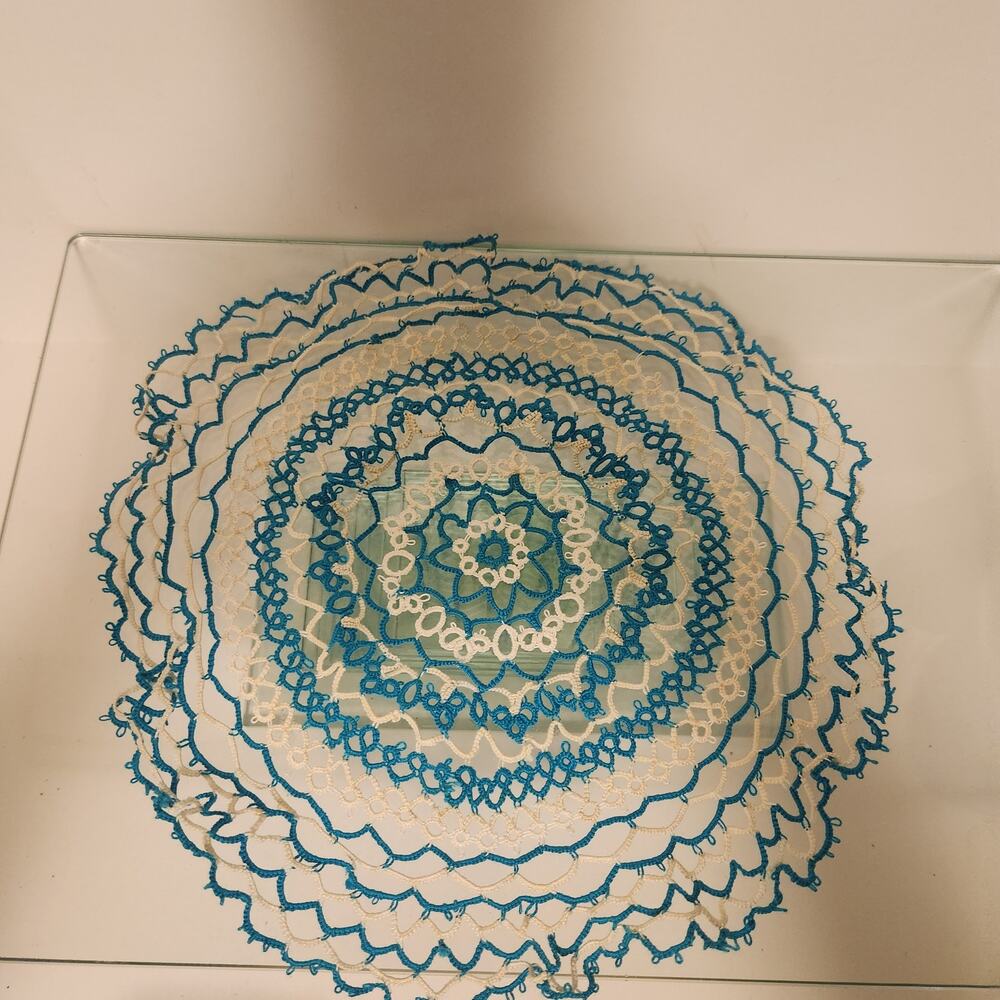 Vintage Blue & White 10" Hand Made Doily